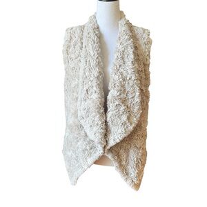 DYLAN Cream Plush Faux Fur Vest Open Drape Womens Medium
